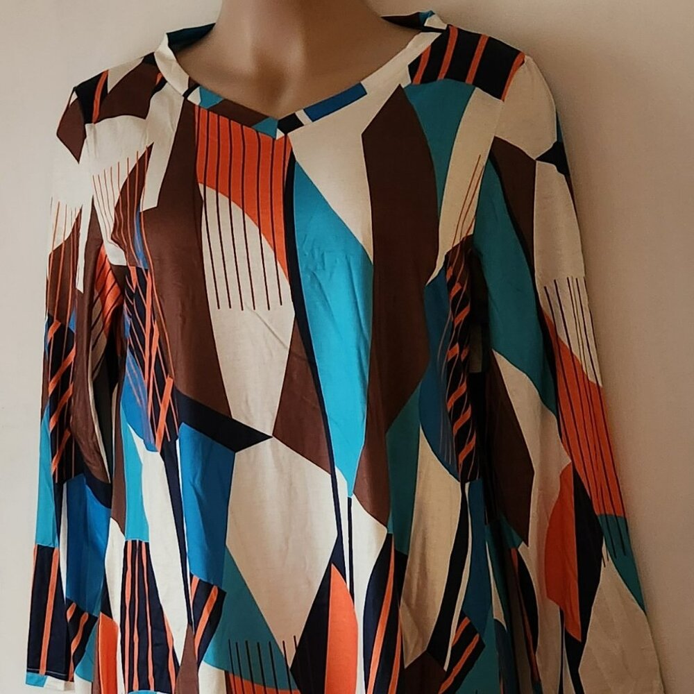 Beautiful graphic print dress sz XXL orange blue white NWOT